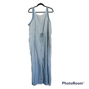 SUZANNE BETRO SIMPLE Women's Sz 2x Jumpsuit Blue White Striped Wide Leg in EUC